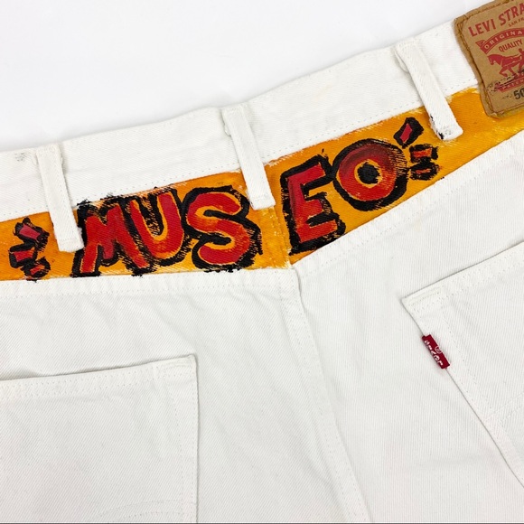 ART THERAPY MUSEO Vintage Levi's 501 High Rise White Unisex Denim Shorts SZ 38 - Picture 8 of 11